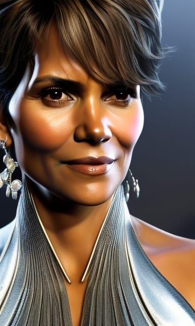 Halle Berry Portrait in Hyperdetailed Photorealism