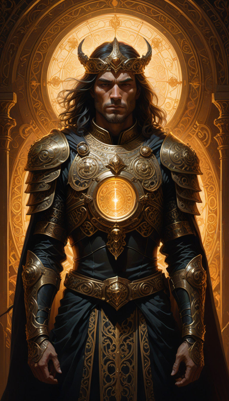 Regal Figure Holds Glowing Hourglass in Soft, Ethereal Light