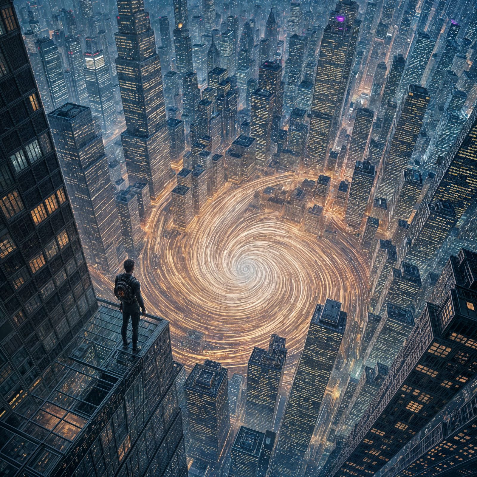 Dizzying Cityscape Vortex: A Digital Painting
