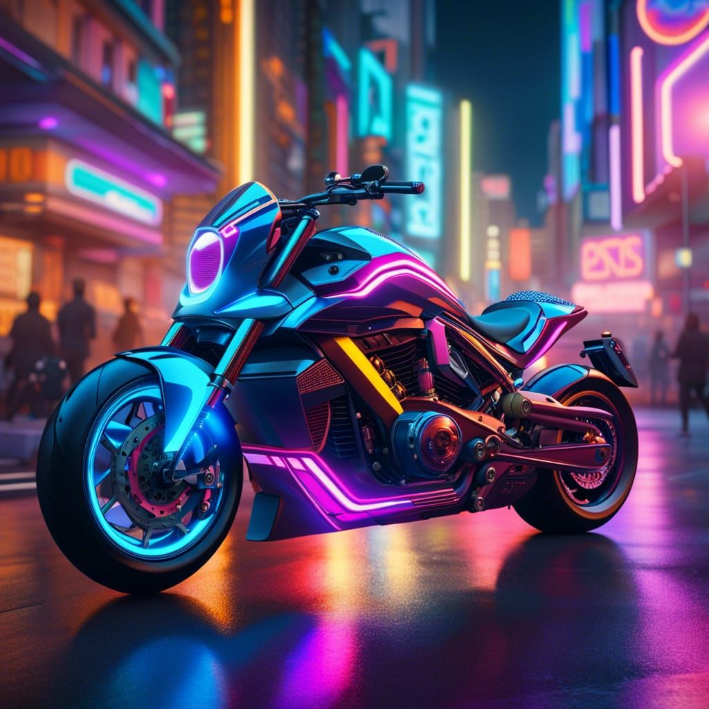 Futuristic Motorcycles running through neon city