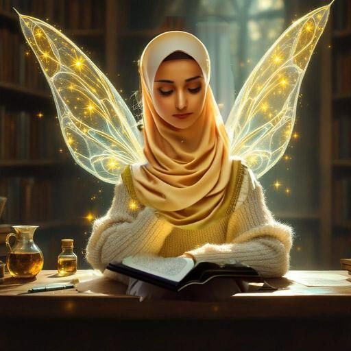 Woman Reading Quran with Angelic Wings