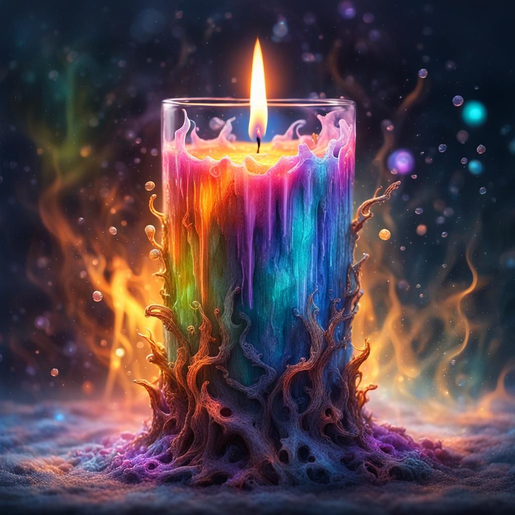 Magical Glowing Candle with Ghostly Flames