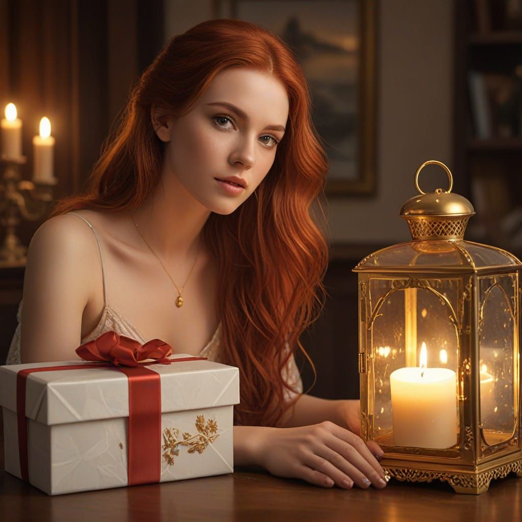 Ethereal Whimsy: Red-Haired Beauty Surrounded by Luxury and ...
