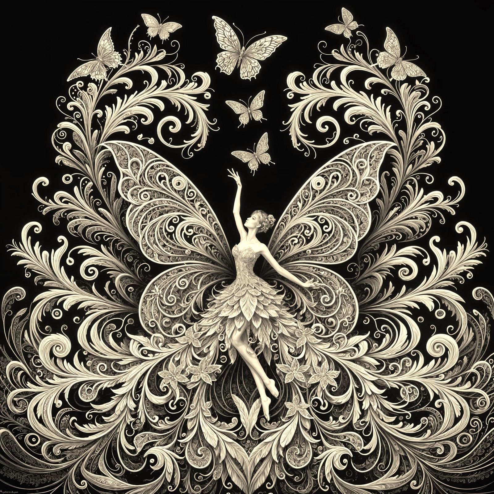 Elegant Fairy in Whimsical Floral Patterns