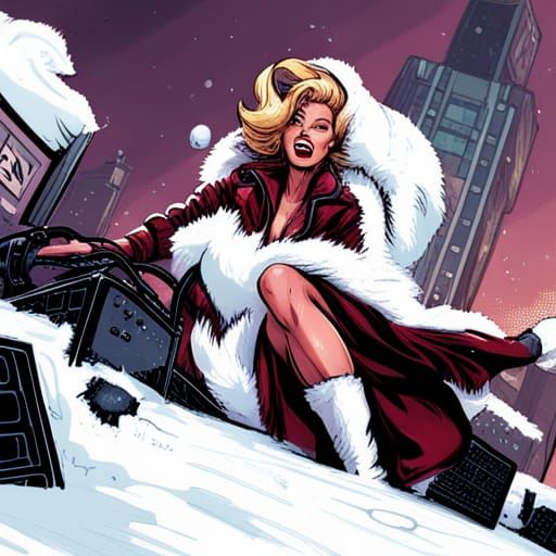 Laughing Female Mafia Boss in Snowy Comic Art