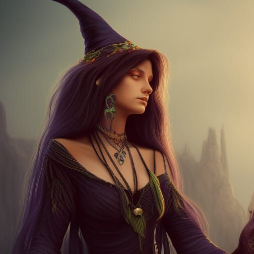 Enchanting Witch with Long Hair: Fantasy Art