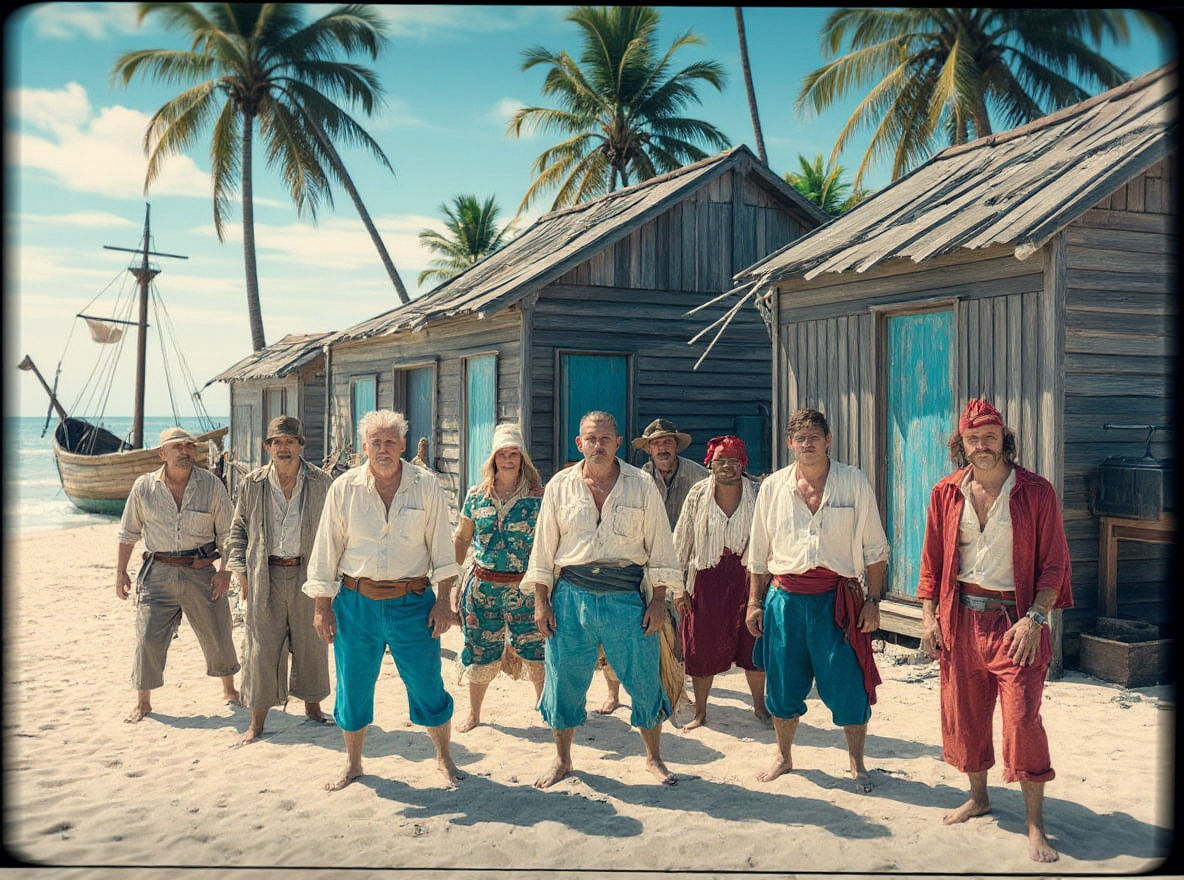 Pirate Crew on Subtropical Beach Film Still