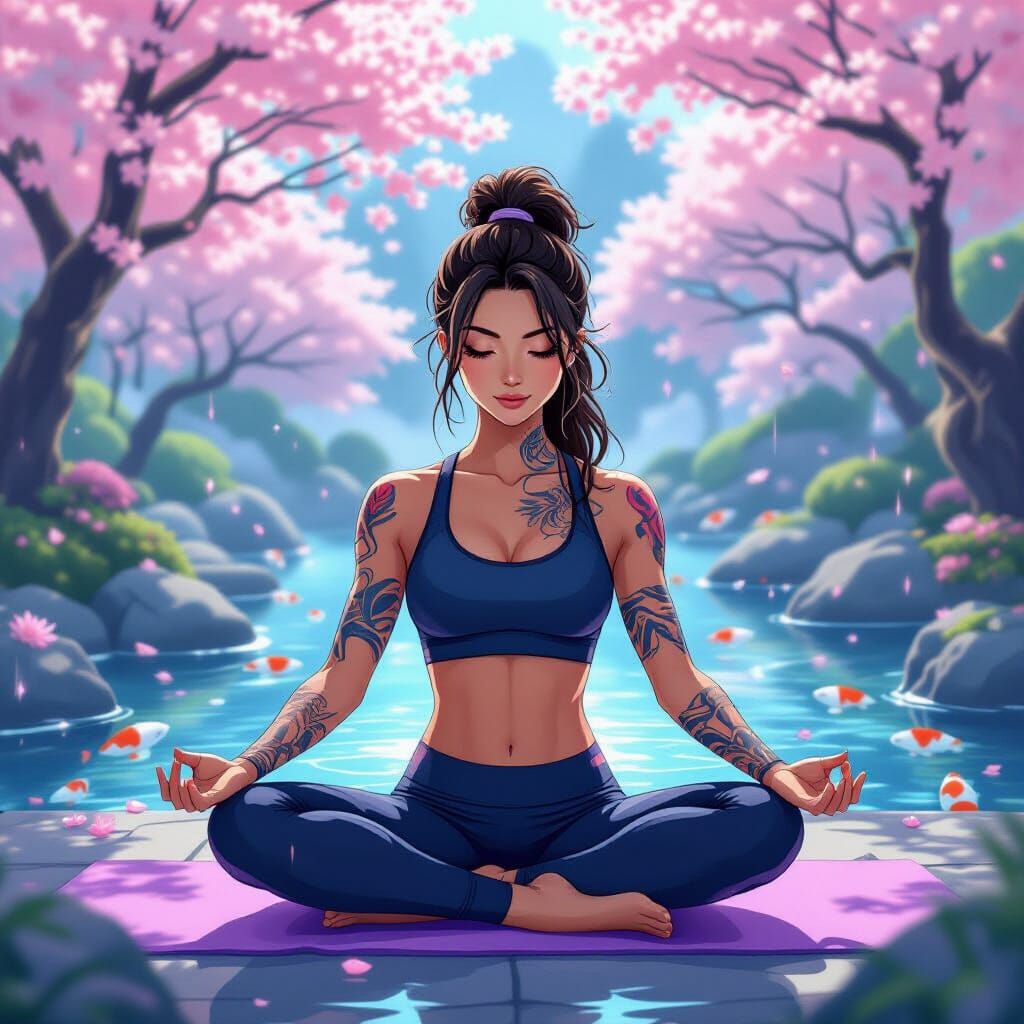 Biomechanical Woman Practicing Yoga in Anime Style