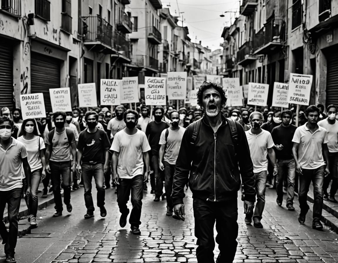 High Contrast Street Protest in Black and White