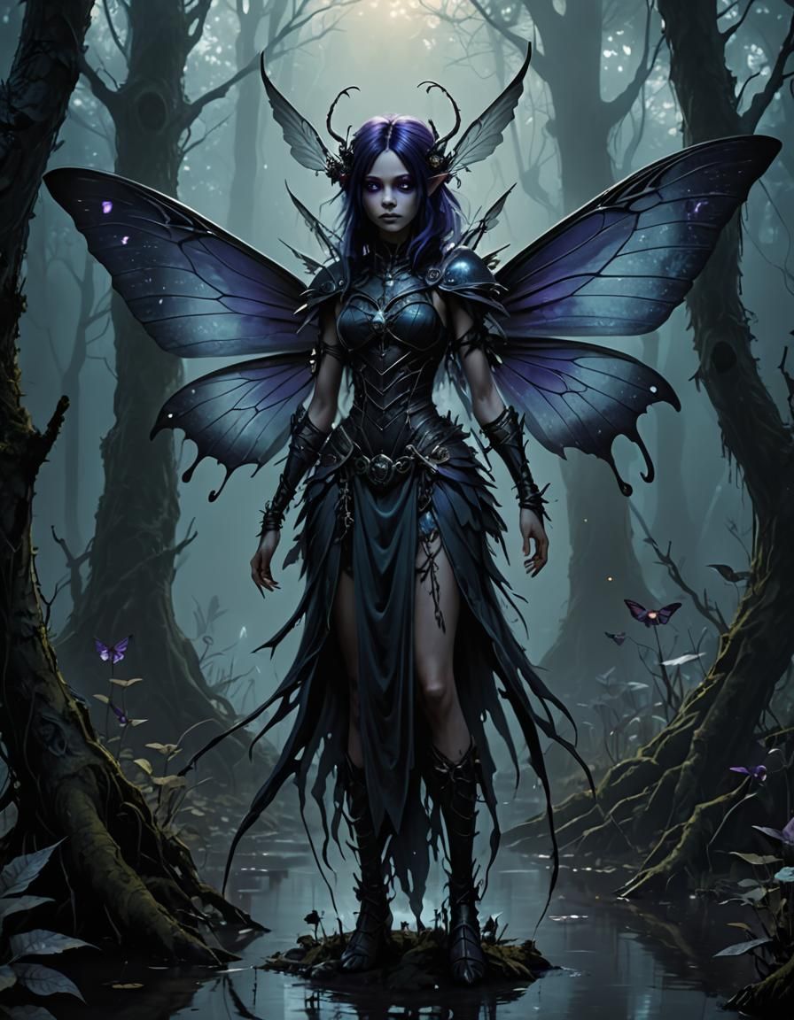 Dark Gothic Emo Fairy in a Creepy Swamp