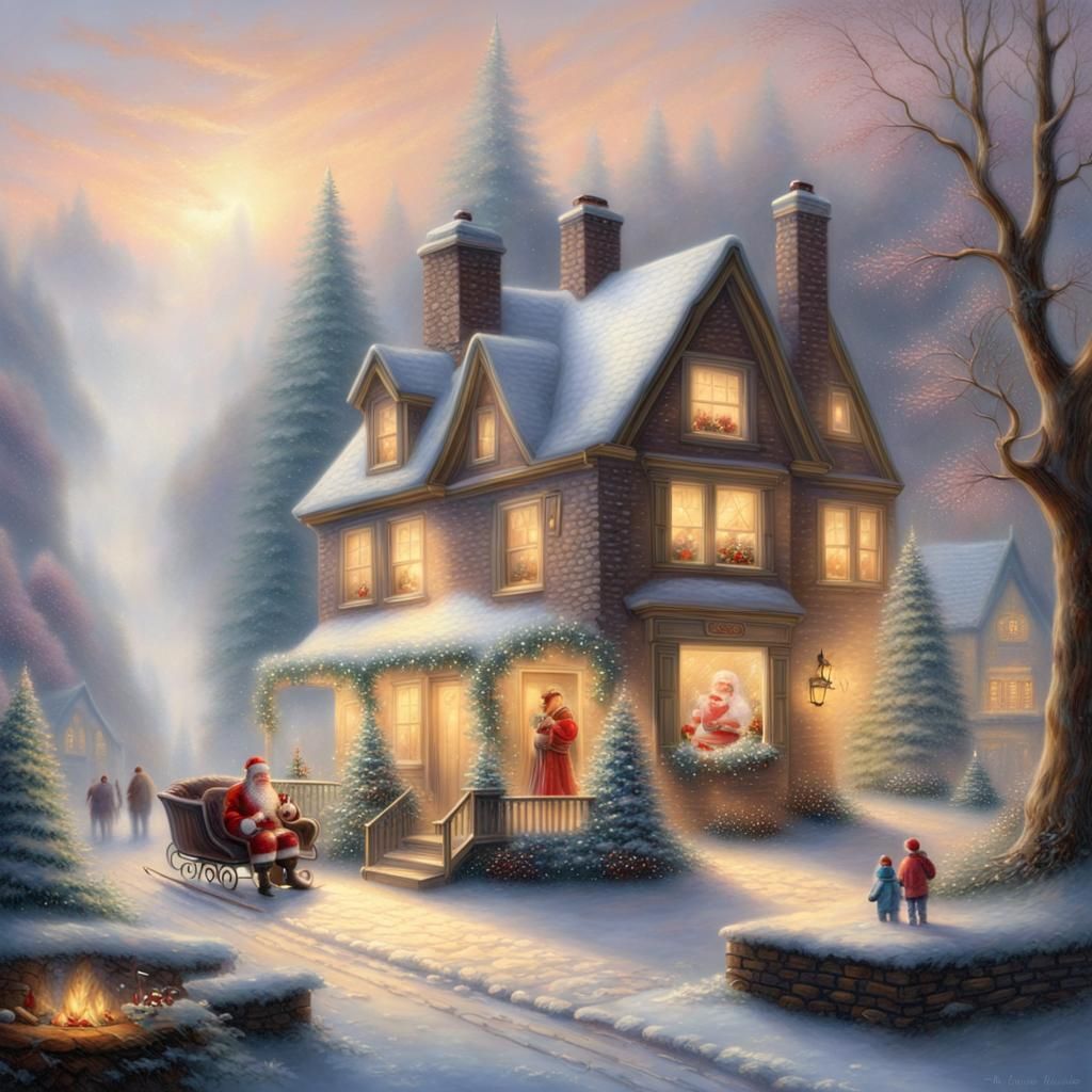 Festive Christmas Scene with Santa in Fantasy Style