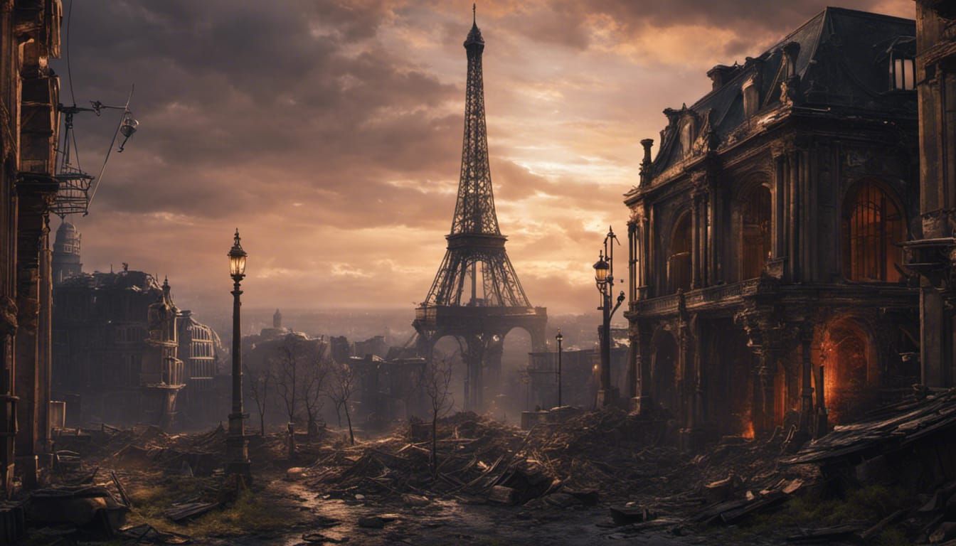 Post-Apocalyptic Paris Ruin With Cultists, Matte Painting