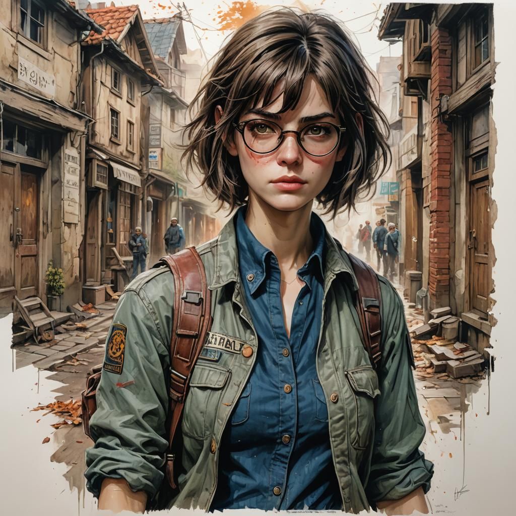 Brunette Woman as Resident Evil Character, Detailed Sketch