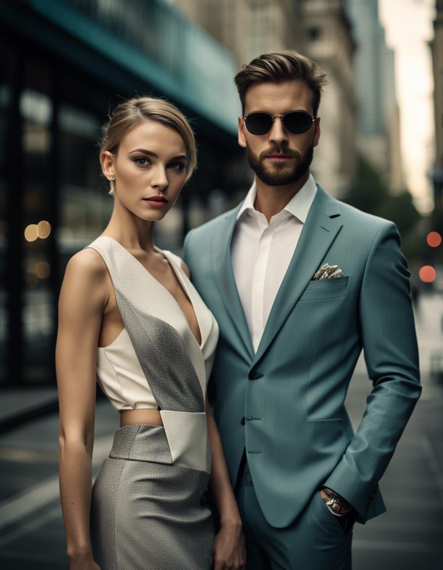 Fashionable Couple Posing in City Street Style
