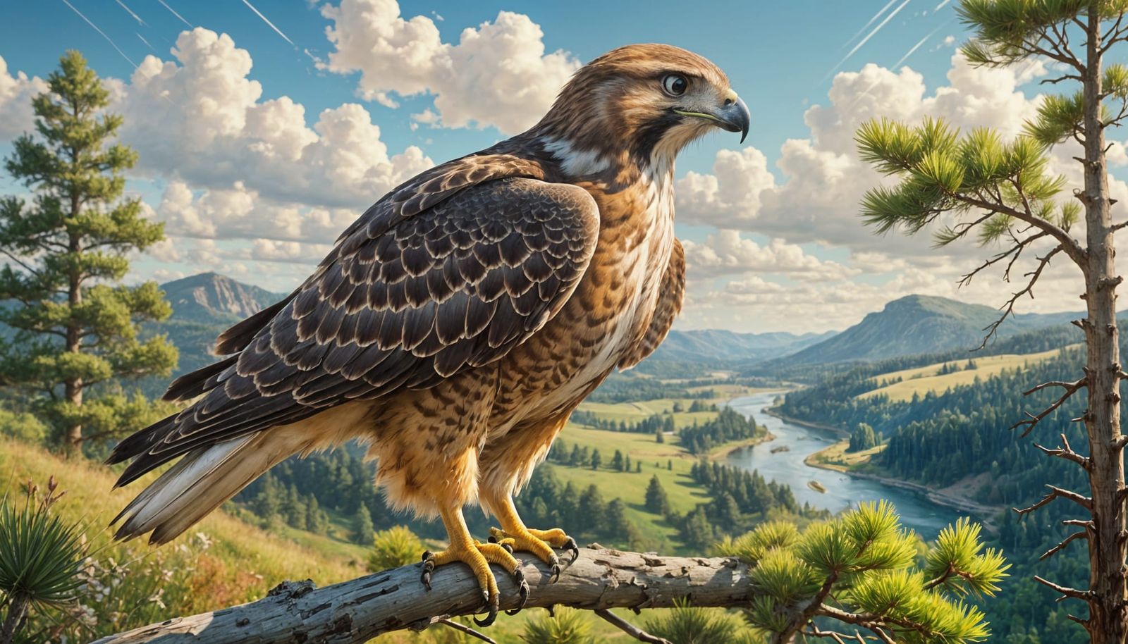 Red Tail in Vibrant Splash Art Style