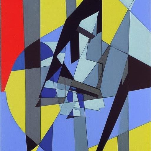 Abstract Cubist Logic Quiz in Blue-Gray Palette