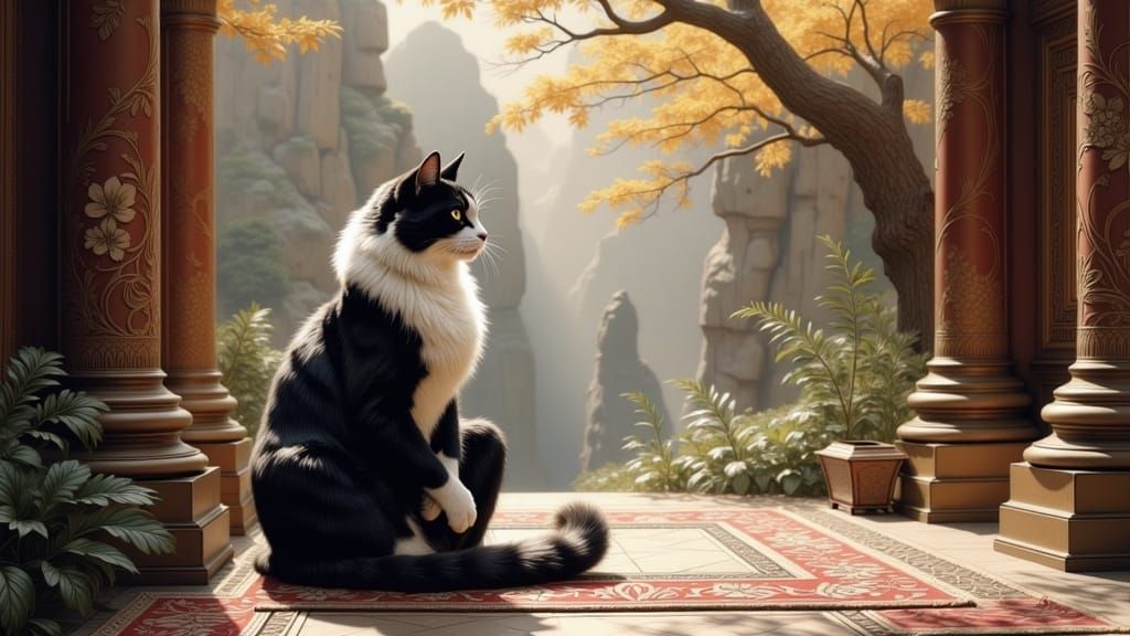Mystical Feline Encounter in a Mountain Realm