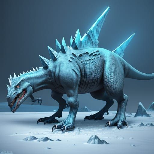 Icy Dinosaur in Sci-Fi Digital Painting