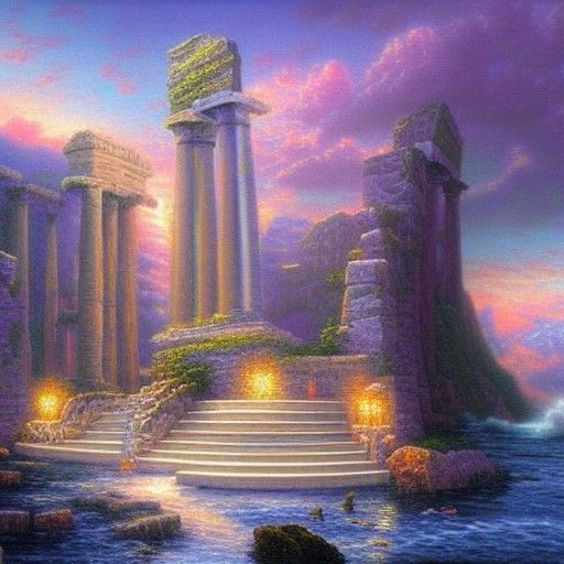 Ethereal Atlantis Temple of Poseidon, Fantasy Art