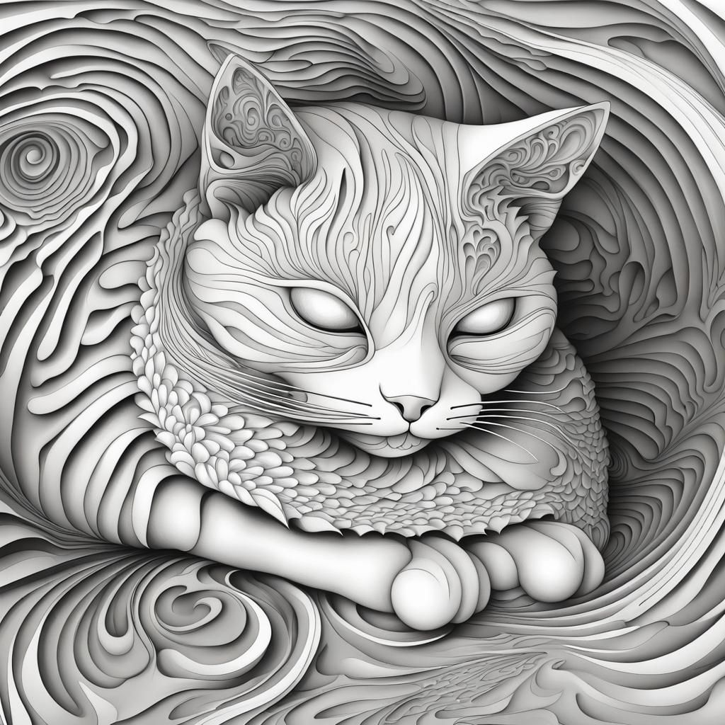Abstract Fractal Cat Nap with 3D Shading