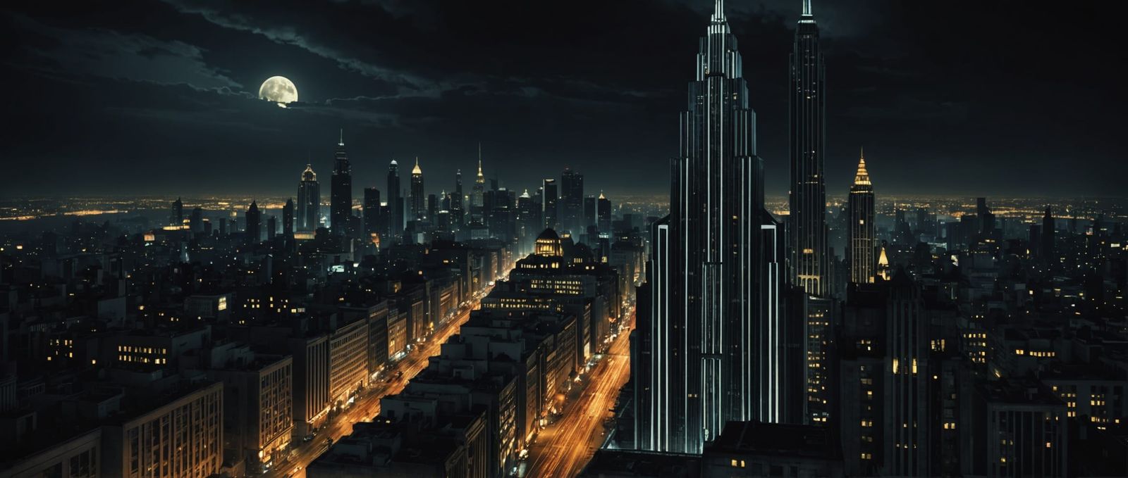 Dramatic Art Deco Cityscape at Night