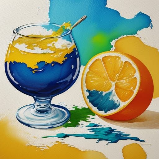 Vibrant Gouache Still Life with Eel, Broccoli, Bread, and Le...