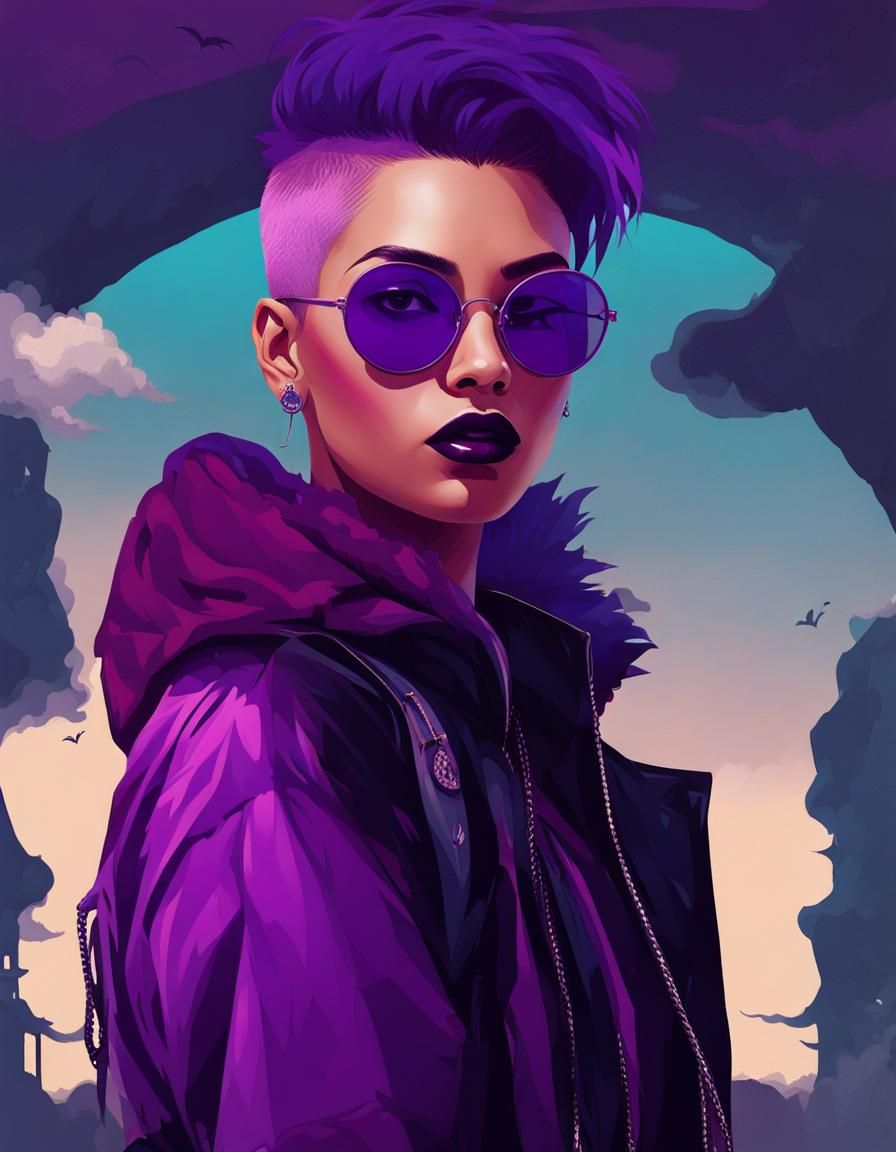 Cool Vampire Girl with Purple Hair Digital Art