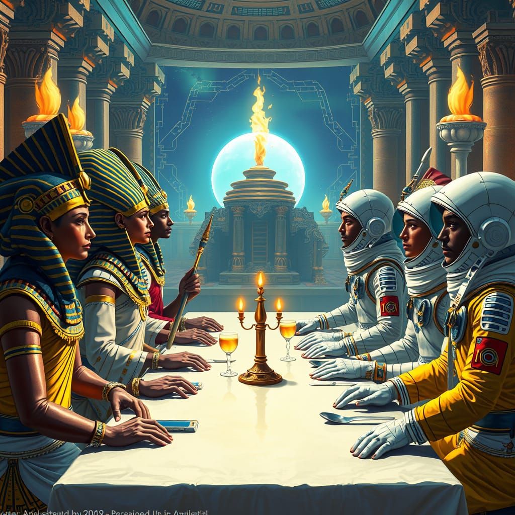 Pharaohs Meet Astronauts: A Surreal Historical Encounter
