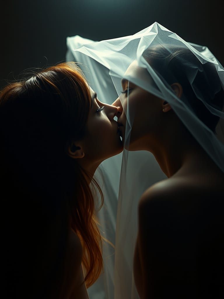 Surreal Portrait of a Tender Kiss in Ethereal Light