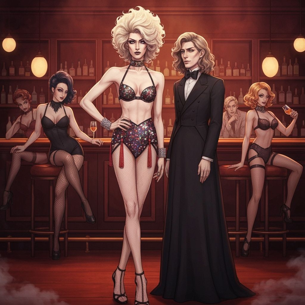 Elegant Androgynous Figure in Smoky Burlesque Speakeasy
