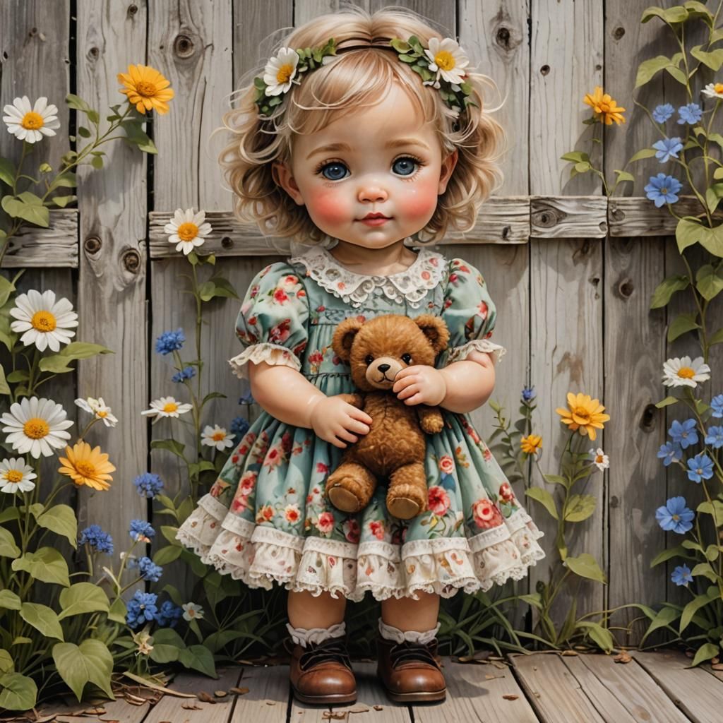 Adorable Chibi Baby Portrait with Teddy Bear in Hyperrealism