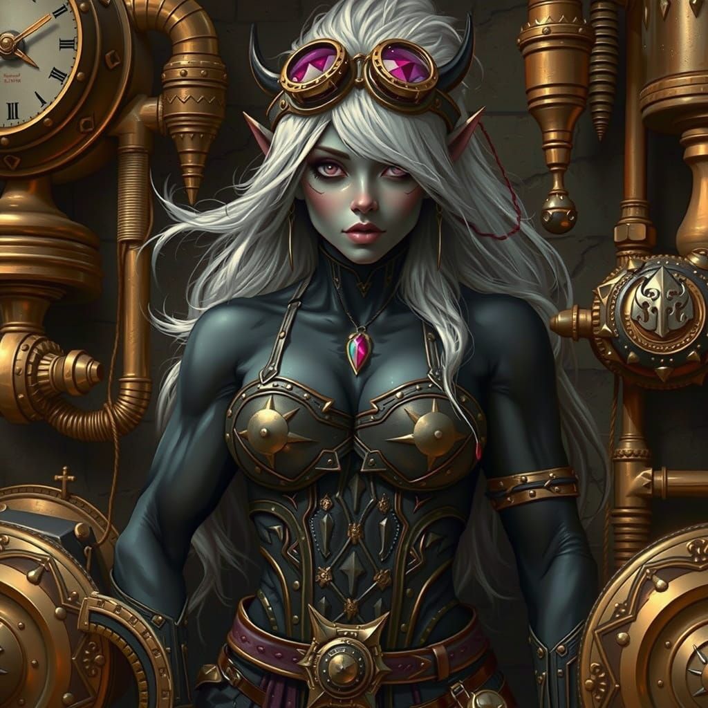 Dark Elf Goddess in Black Leather Armor