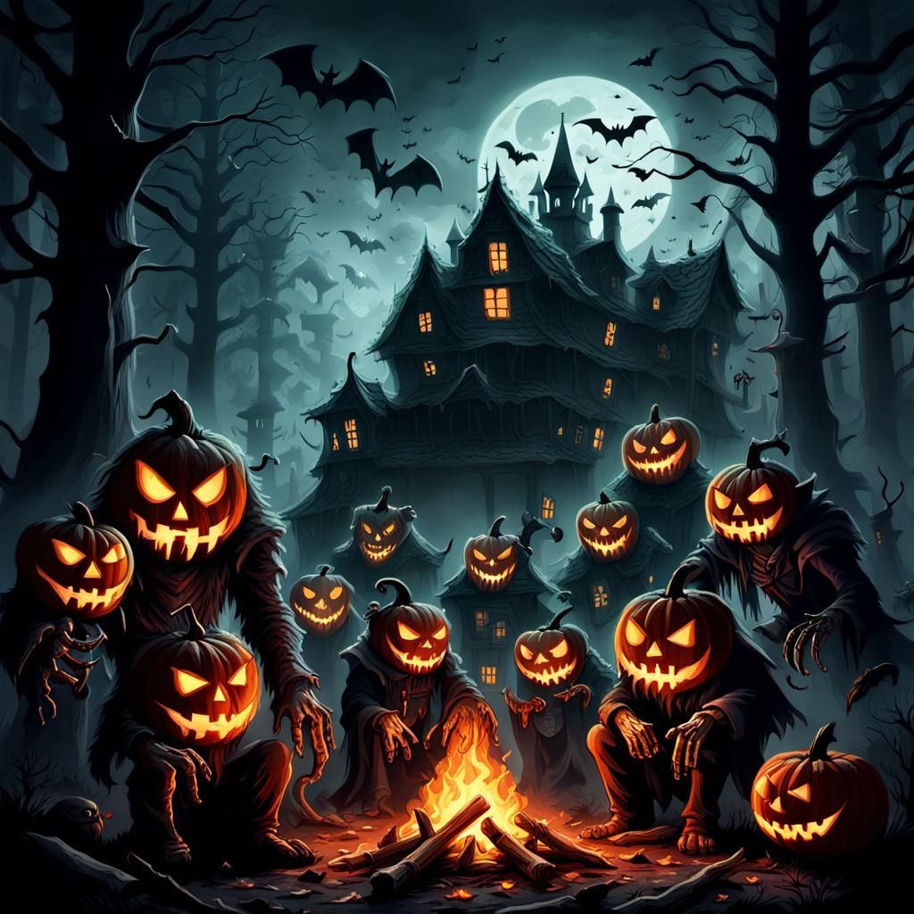 Haunted Forest Gathering: Dark Fantasy Concept Art