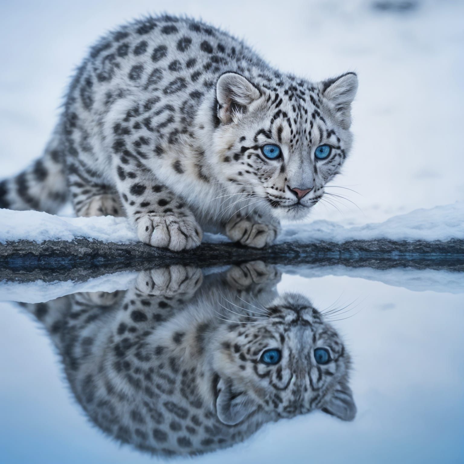 Fluffy Snow Leopard Kitten with Blue Eyes