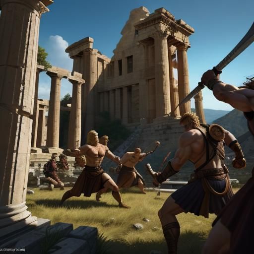 Ancient Heroes Clash in Golden Light