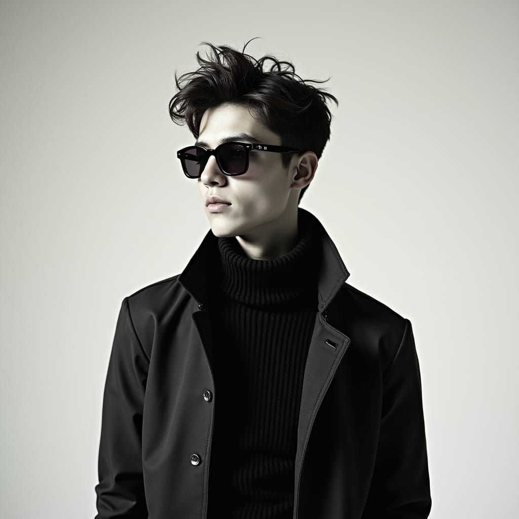 Stylish Man in Black Glasses: Fashion Photography