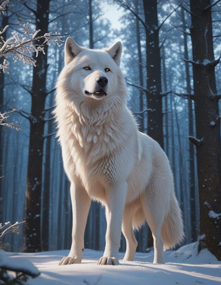 Surreal Spirit Wolf in Snowy Forest