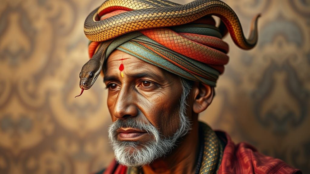 Indian Man Sports Snake Turban in Striking AI Art