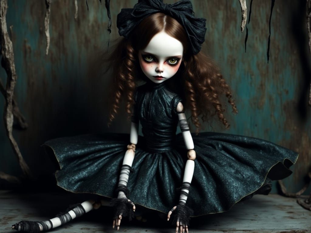 Goth Marionette Girl in Claymation Style