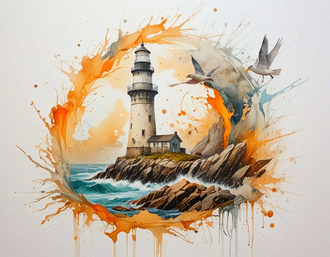 Stormy Lighthouse on Maine Coast in Twilight