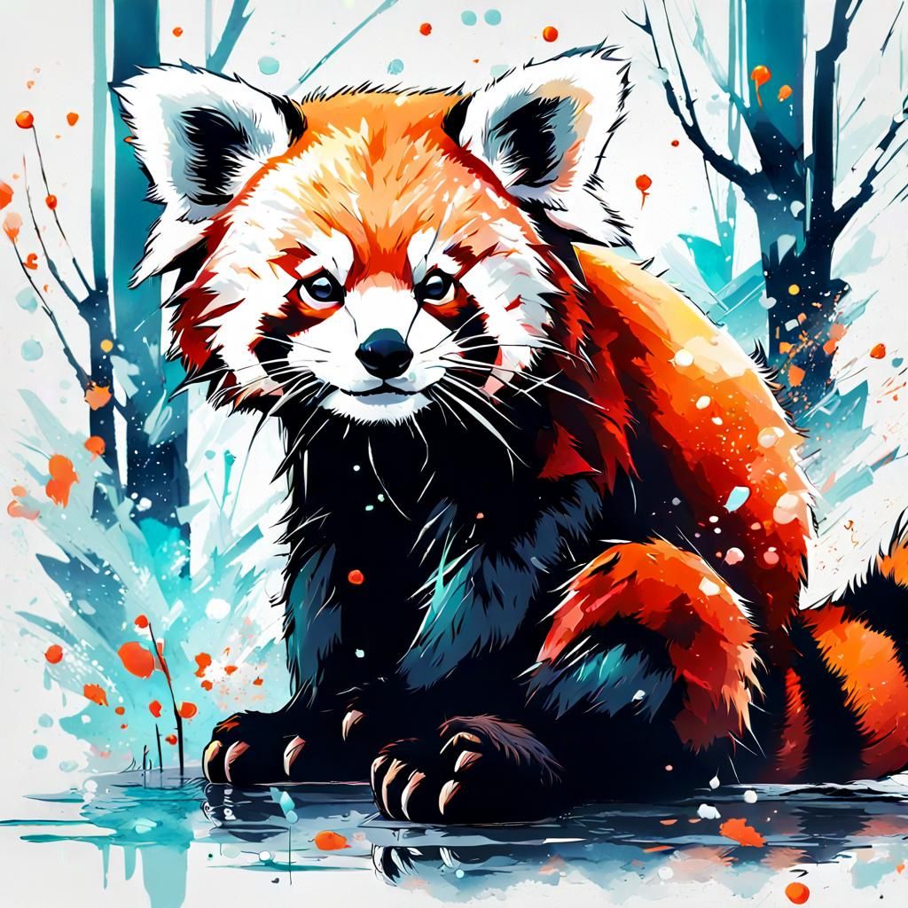 Bioluminescent Red Panda Cub in Enchanted Forest