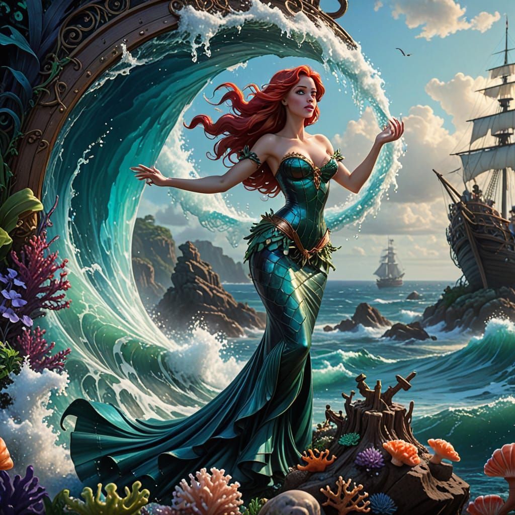 Majestic Wave Siren in Iridescent Oceanic Splendor