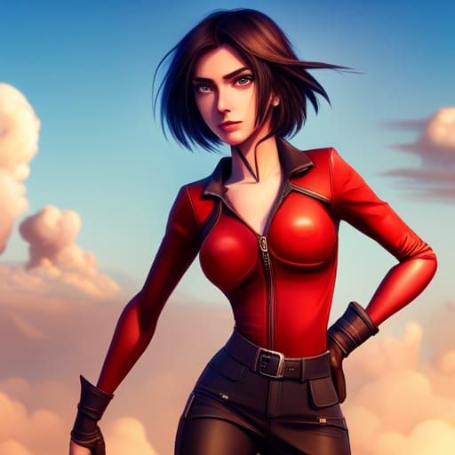 Anime Woman in Red Shirt: 3D Digital Art