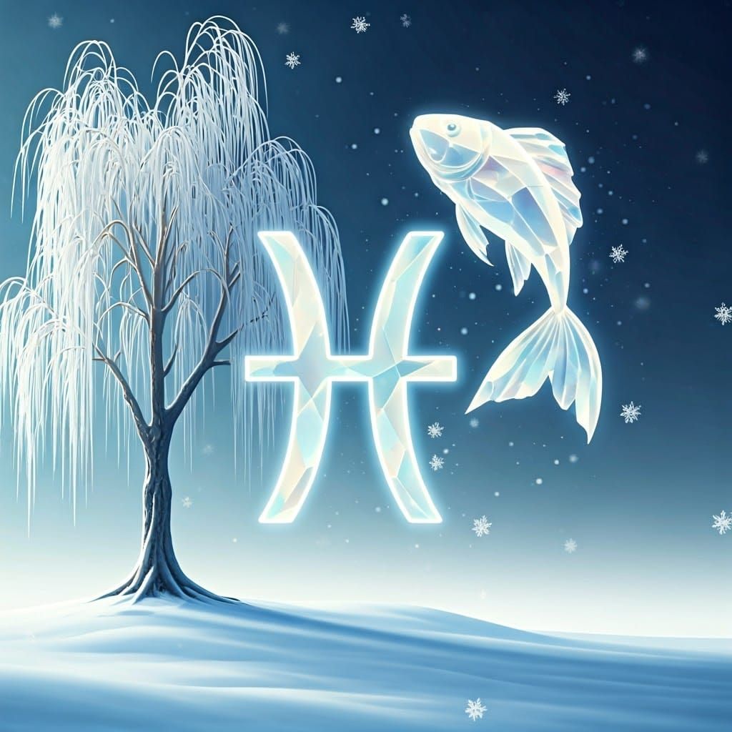 Glowing Crystal Fishes Form Majestic Pisces Zodiac Symbol in...