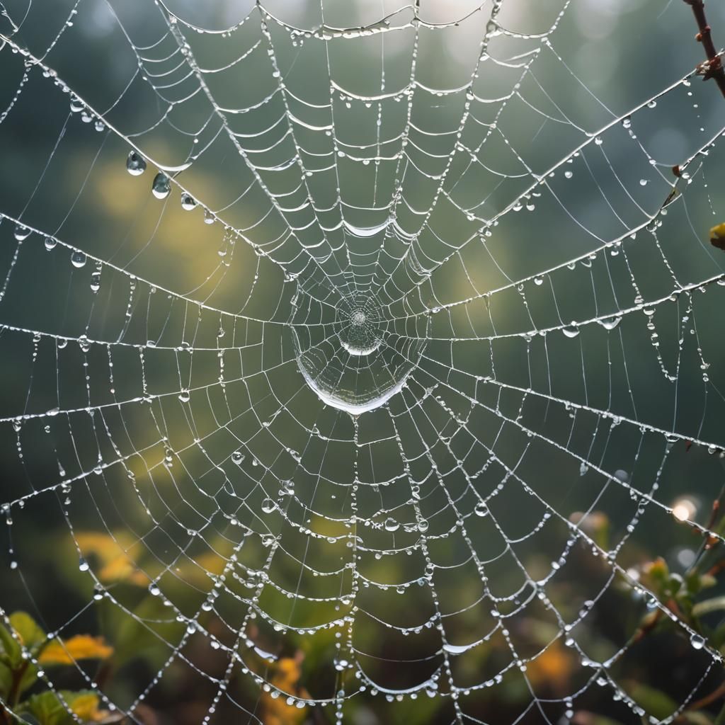 Glistening Water Droplet on Spider Web: Macro Photography