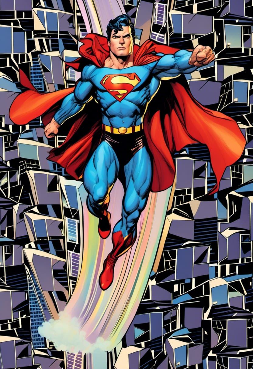 Superman Flying Over Alien City