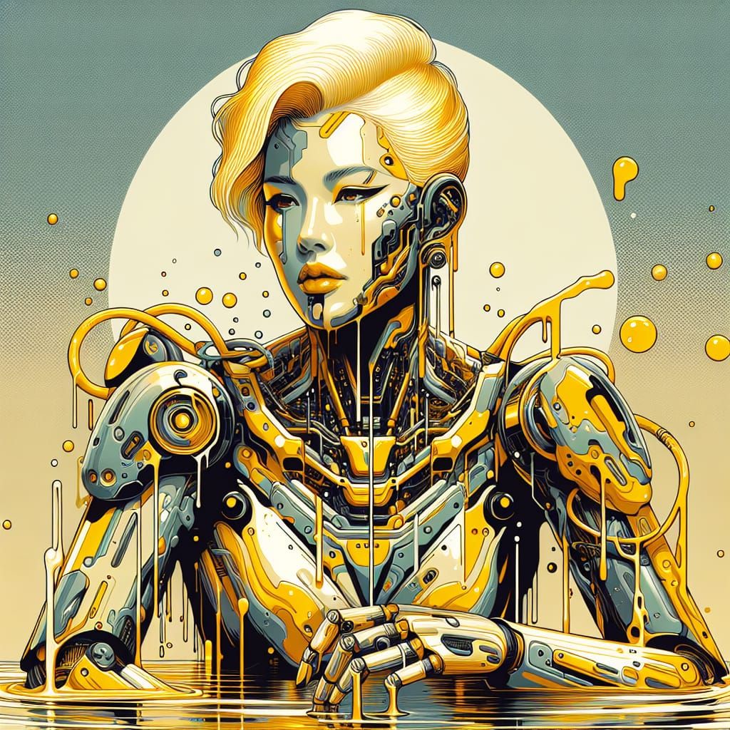 Cyberpunk Manga Woman in Dripping Gold
