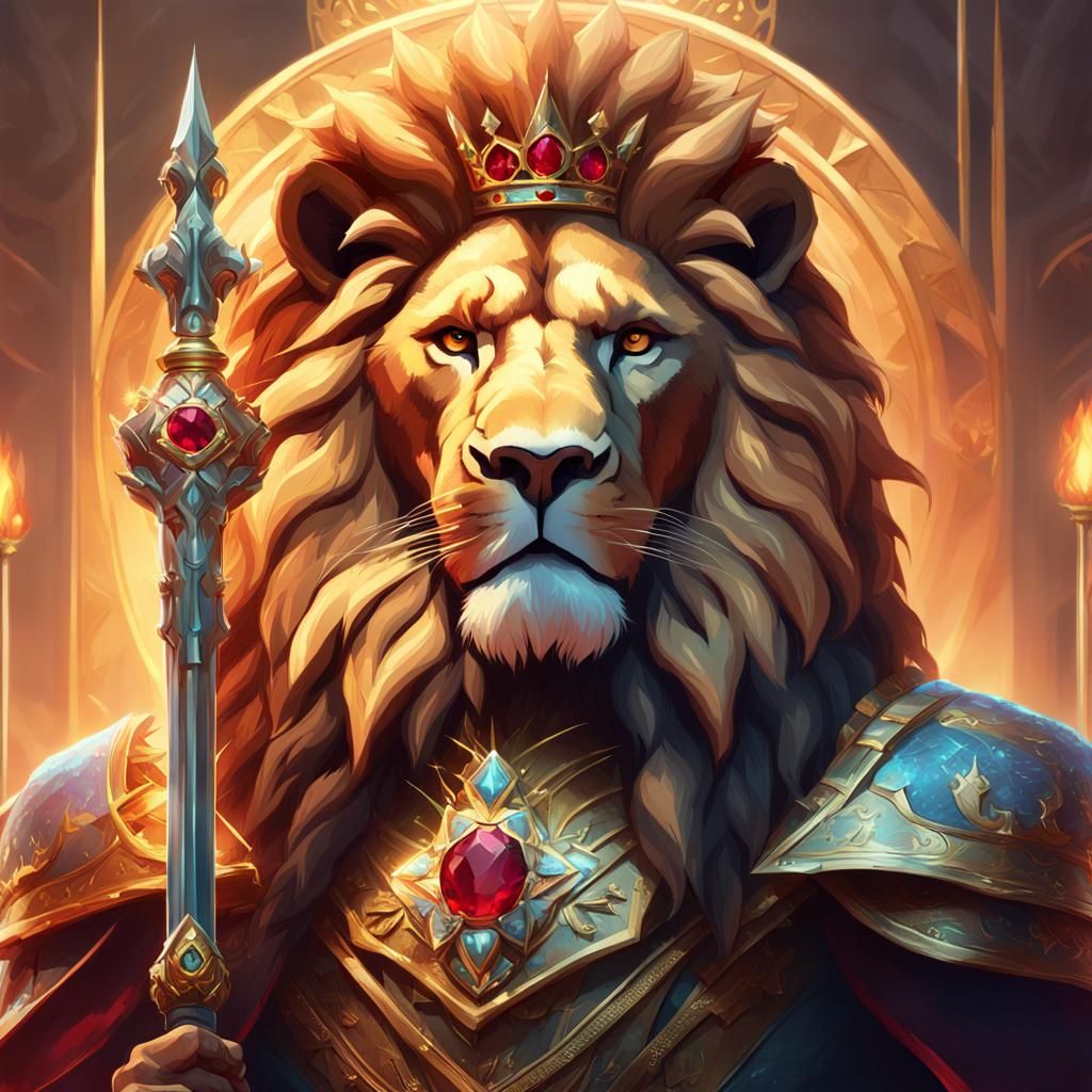 Royal Lion Humanoid with Jeweled Crown in 3D