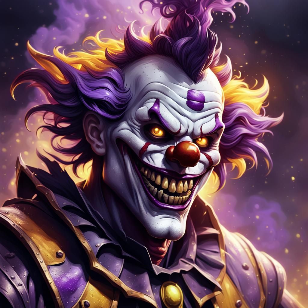 Demonic Clown with Glowing Smile, Dark Fantasy Art