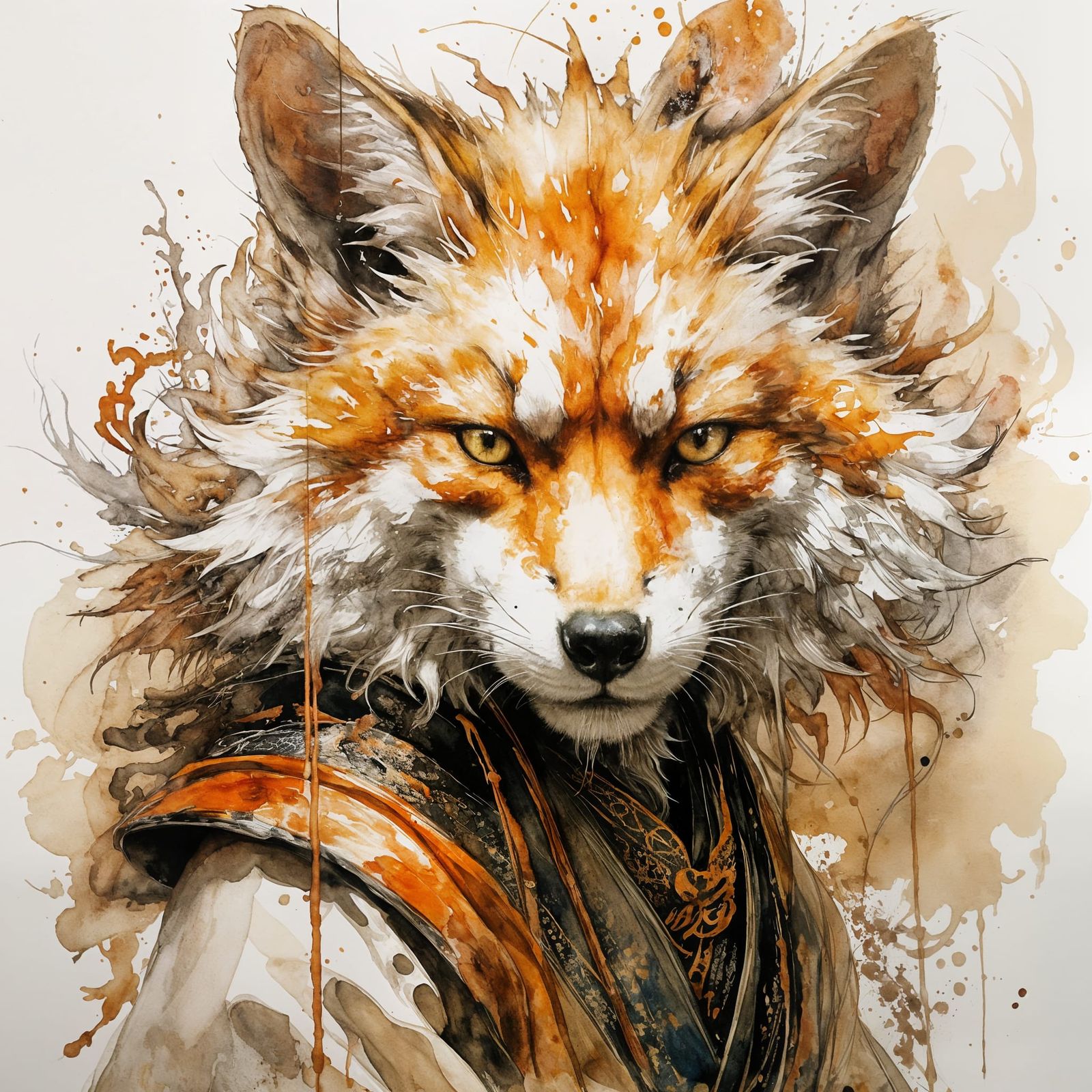 Mysterious Kitsune Shapeshifter in Ethereal Watercolour Styl...
